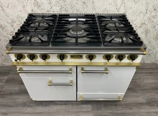 Falcon 110 Range Cooker in White & Brass Full Gas REF F33 Rangemaster