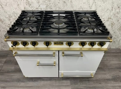 Falcon 110 Range Cooker in White & Brass Full Gas REF F33 Rangemaster