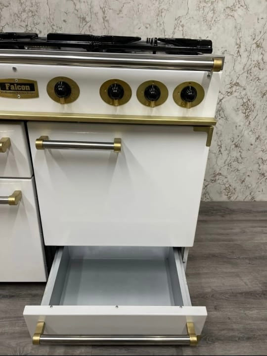 Falcon 110 Range Cooker in White & Brass Full Gas REF F33 Rangemaster