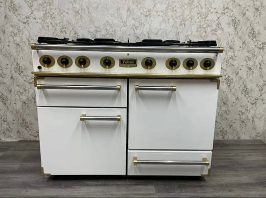 Falcon 110 Range Cooker in White & Brass Full Gas REF F33 Rangemaster